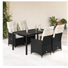 Image de Ensemble à manger de jardin coussins 5pcs Noir Résine tressée, ensemble de salle à manger d'extérieur, meuble de 3276694