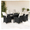 Image de Ensemble à manger de jardin coussins 7pcs Noir Résine tressée, ensemble de salle à manger d'extérieur 3276696