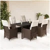 Image de Ensemble à manger de jardin et coussins 7 pcs marron rotin, ensemble de salle à manger d'extérieur 3276771