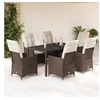 Image de Ensemble à manger de jardin et coussins 7 pcs marron rotin, ensemble de salle à manger d'extérieur 3276772