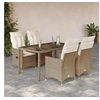 Image de Ensemble à manger de jardin avec coussins 5pcs Beige poly rotin, ensemble de salle à manger d'extérieur, meuble de 3276802