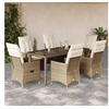 Image de Ensemble à manger de jardin et coussins 7 pcs beige poly rotin, ensemble de salle à manger d'extérieur 3276805