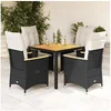 Image de Ensemble à manger de jardin coussins 5pcs Noir Résine tressée, ensemble de salle à manger d'extérieur, meuble de 3276832