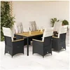 Image de Ensemble à manger de jardin coussins 7pcs Noir Résine tressée, ensemble de salle à manger d'extérieur 3276837