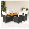 Image de Ensemble à manger de jardin coussins 7 pcs noir résine tressée 3276840