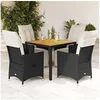 Image de Ensemble à manger de jardin coussins 5pcs Noir Résine tressée, ensemble de salle à manger d'extérieur, meuble de 3276856