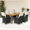 Image de Ensemble à manger de jardin coussins 7pcs Noir Résine tressée, ensemble de salle à manger d'extérieur 3276859
