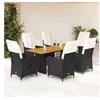 Image de Ensemble à manger de jardin coussins 7 pcs noir résine tressée 3276861