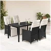 Image de Ensemble à manger de jardin coussins 5pcs Noir Résine tressée, ensemble de salle à manger d'extérieur, meuble de 3276865
