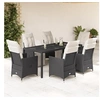 Image de Ensemble à manger de jardin coussins 7pcs Noir Résine tressée, ensemble de salle à manger d'extérieur 3276867