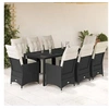 Image de Ensemble à manger de jardin 9pcs coussins noir résine tressée, ensemble de salle à manger d'extérieur 3276868