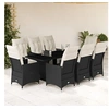 Image de Ensemble à manger de jardin 9pcs coussins noir résine tressée, ensemble de salle à manger d'extérieur 3276870