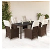 Image de Ensemble de bistro de jardin 7 pcs coussins marron poly rotin, ensemble de bistro de jardin, ensemble de balcon, 3276919