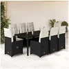 Image de Salon de jardin - Lot de 9 pieces - 1 table 8 chaises resine tressee noir