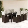 Image de Ensemble de bistro de jardin 9 pcs coussins marron poly rotin 3277071