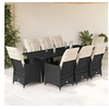 Image de Ensemble de bistro de jardin 9 pcs coussins noir poly rotin, ensemble de bistro de jardin, ensemble de balcon, ensemble de meubles d'extérieur