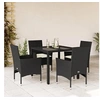 Image de Ensemble à manger de jardin et coussins 5 pcs noir rotin verre 3278538