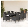 Image de Ensemble à manger de jardin et coussins 9 pcs noir rotin verre 3278542