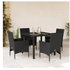 Image de Ensemble à manger de jardin et coussins 5 pcs noir rotin verre 3278544