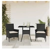 Image de Ensemble à manger de jardin et coussins 3 pcs noir rotin verre, ensemble de salle à manger d'extérieur, meuble de 3278599