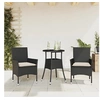 Image de Ensemble à manger de jardin et coussins 3 pcs noir rotin verre, ensemble de salle à manger d'extérieur, meuble de 3278615