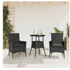 Image de Ensemble à manger de jardin et coussins 3 pcs noir rotin verre, ensemble de salle à manger d'extérieur, meuble de 3278617