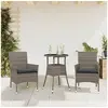 Image de Ensemble à manger de jardin et coussins 3 pcs gris rotin verre, ensemble de salle à manger d'extérieur, meuble de 3278621
