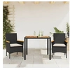 Image de Ensemble à manger de jardin et coussins 3 pcs noir rotin acacia, ensemble de salle à manger d'extérieur, meuble de 3278627