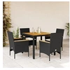 Image de Ensemble à manger de jardin et coussins 5 pcs noir rotin acacia, ensemble de salle à manger d'extérieur, meuble de 3278628
