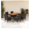 Image de Ensemble à manger de jardin et coussins 7pcs noir rotin acacia, ensemble de salle à manger d'extérieur, meuble de 3278630