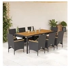 Image de Ensemble à manger de jardin et coussins 9 pcs noir rotin acacia, ensemble de salle à manger d'extérieur 3278632