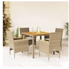 Image de Ensemble à manger de jardin et coussins 5pcs beige rotin acacia, ensemble de salle à manger d'extérieur, meuble de 3278640