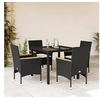 Image de Ensemble à manger de jardin et coussins 5 pcs noir rotin verre, ensemble de salle à manger d'extérieur, meuble de 3278646