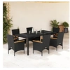 Image de Ensemble à manger de jardin et coussins 7 pcs noir rotin acacia, ensemble de salle à manger d'extérieur, meuble de 3278649