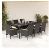 Image de Ensemble à manger de jardin et coussins 9 pcs noir rotin verre, ensemble de salle à manger d'extérieur 3278650