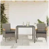 Image de Ensemble à manger de jardin et coussins 3 pcs gris rotin verre, ensemble de salle à manger d'extérieur, meuble de 3278651