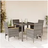 Image de Ensemble à manger de jardin et coussins 5 pcs gris rotin verre, ensemble de salle à manger d'extérieur, meuble de 3278652