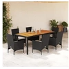 Image de Ensemble à manger de jardin et coussins 7pcs noir rotin acacia, ensemble de salle à manger d'extérieur, meuble de 3278667