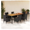 Image de Ensemble à manger de jardin et coussins 7pcs noir rotin acacia, ensemble de salle à manger d'extérieur, meuble de 3278673