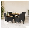 Image de Ensemble à manger de jardin et coussins 5 pcs noir rotin acacia, ensemble de salle à manger d'extérieur, meuble de 3278698