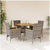 Image de Ensemble à manger de jardin et coussins 5 pcs gris rotin acacia, ensemble de salle à manger d'extérieur, meuble de 3278700