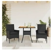 Image de Ensemble à manger de jardin - Noir - 3 pcs - Coussins amovibles - Résine tressée - Acacia