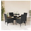 Image de Ensemble à manger de jardin et coussins 5 pcs noir rotin verre 3278722