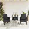Image de Ensemble à manger de jardin et coussins 3 pcs noir rotin acacia 3278729