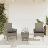 Image de Ensemble de bistro avec coussins 3 pcs gris rotin et verre, ensemble de bistro de jardin, ensemble de balcon, 3278742