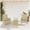 Image de Ensemble de bistro avec coussins 3 pcs beige rotin et verre, ensemble de bistro de jardin, ensemble de balcon, 3278743