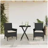 Image de Ensemble de bistro avec coussins 3pcs noir résine tressée verre, ensemble de bistro de jardin, ensemble de balcon, 3278747