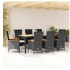 Image de Ensemble à Manger de Jardin avec Coussins 9 pcs, Table de Terrasse, Meubles de Patio, Mobilier d'Extérieur, Noir 3277521