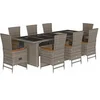 Image de Ensemble à Manger de Jardin 9 pcs coussins gris résine tressée, ensemble de salle à manger d'extérieur, meuble de salle à manger de jardin, table et