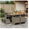Image de Ensemble à manger de jardin 9 pcs coussins gris résine tressée 3277729